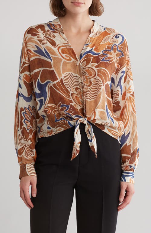 halogen(r) Tie Front Button-Up Shirt in New Ivory Print