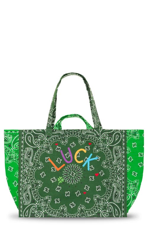 CALL IT BY YOUR NAME Maxi Cabas Embroidered Bandana Reversible Tote in Vert Weekend/Gazon