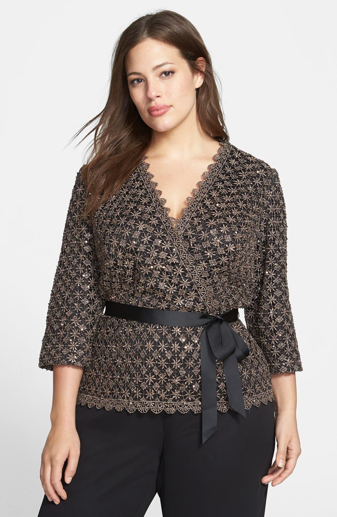 Alex Evenings Embellished Lace Faux Wrap Blouse (Plus Size) Nordstrom