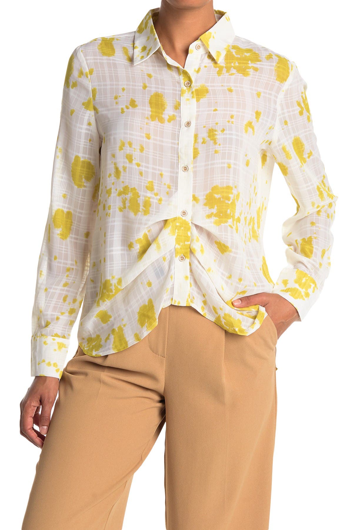 Patrizia Luca Gathered Front Button Down Shirt In Yellow