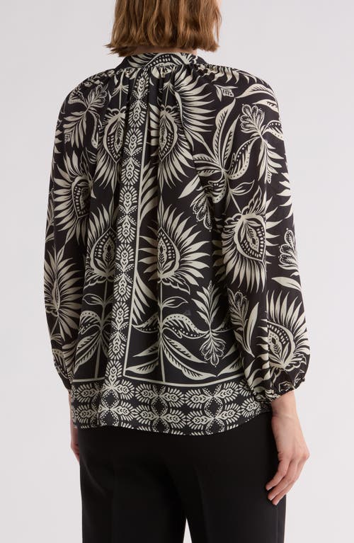 Gemma + Jane Balloon Sleeve Peasant Top In Black/eggshell