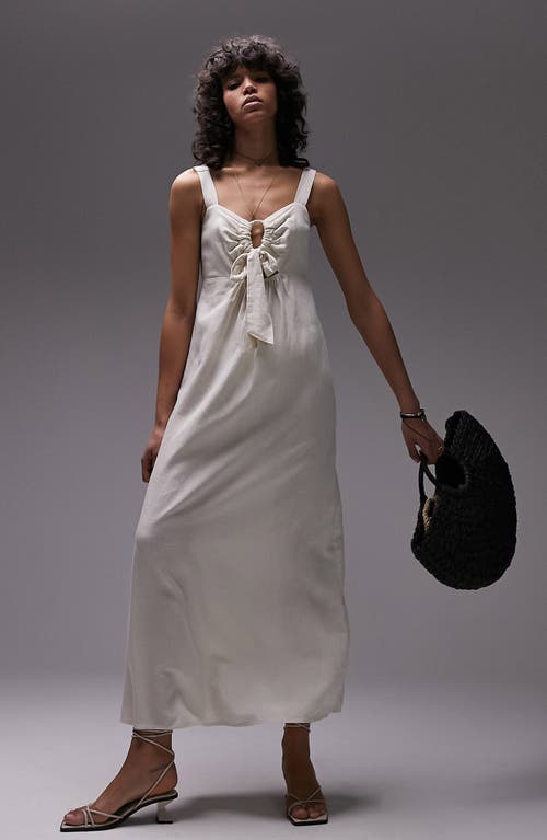Tie Front Sleeveless Midi Dress in Cream