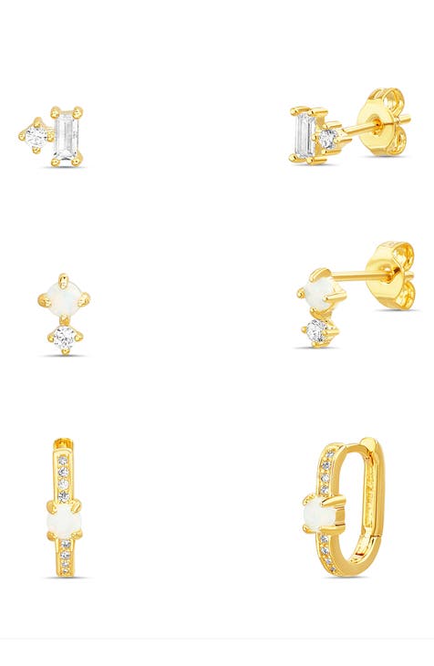 Assorted Set of 3 CZ & Opal Earrings