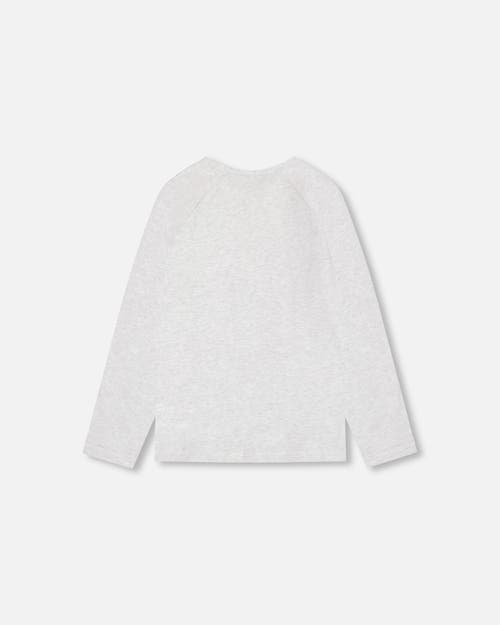 Shop Deux Par Deux Girl's Raglan Sleeve T-shirt With Print Light Blue Mix In Light Grey Mix