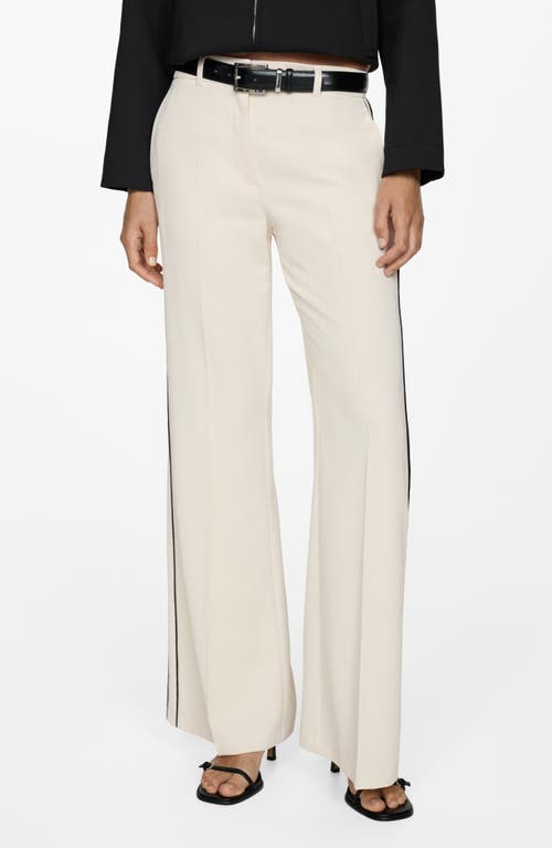 Shop Mango Side Stripe Knit Wide Leg Pants In Ecru