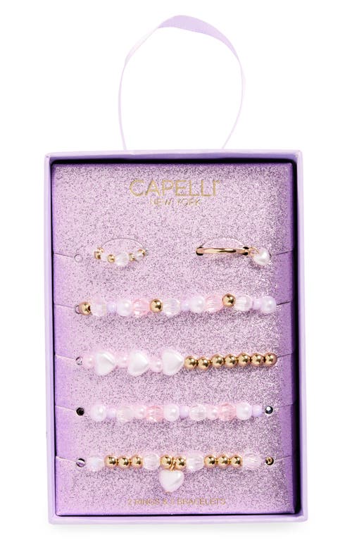 Capelli New York Kids' 6-Pack Heart Ring & Bracelet Set in Pink Combo 