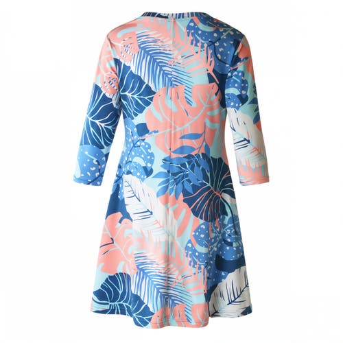 Uv Skinz 3/4 Sleeve Swing Dress In Ocean Botanical