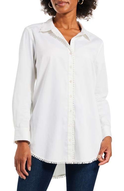 NIC+ZOE Roundabout Picot Trim Stretch Cotton Button-Up Shirt Paper White at Nordstrom,