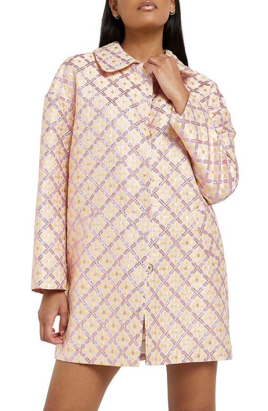 River Island Floral Jacquard Longline Jacket In Medium Pink