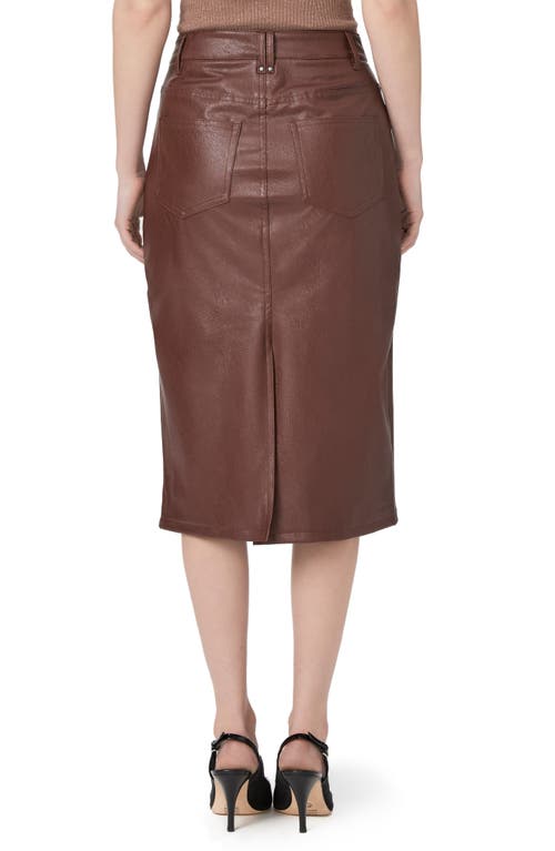 Shop Paige Siren Faux Leather Midi Skirt In Rum Raisin