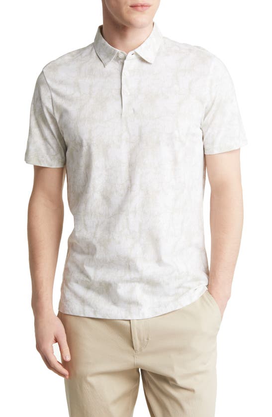 Robert Barakett Marzipan Leaf Print Cotton Polo In Light Olive