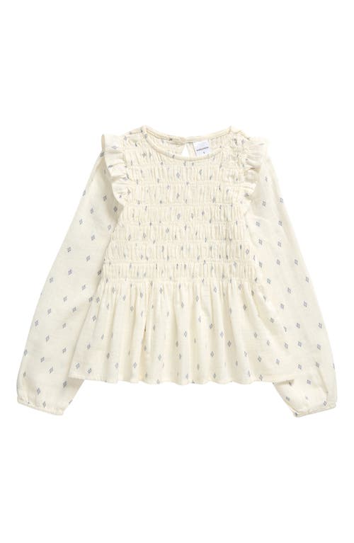 Shop Nordstrom Kids' Long Sleeve Smocked Top In Ivory Egret Diamond Geo