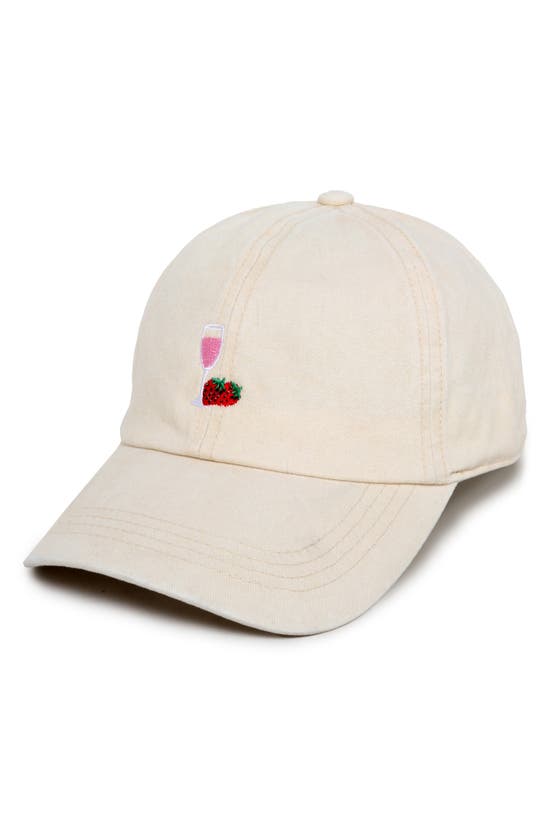 Shop David & Young Champagne Strawberry Embroidered Cotton Baseball Cap In Beige
