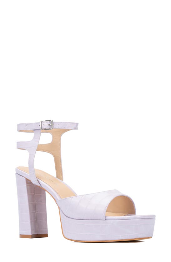 Fashion To Figure Hilari Croc Embossed Platform Heeled Sandal In Lavender