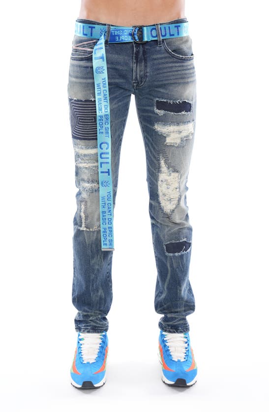 Shop Cult Of Individuality Rocker Slim Belted Straight Leg Jeans In Delft