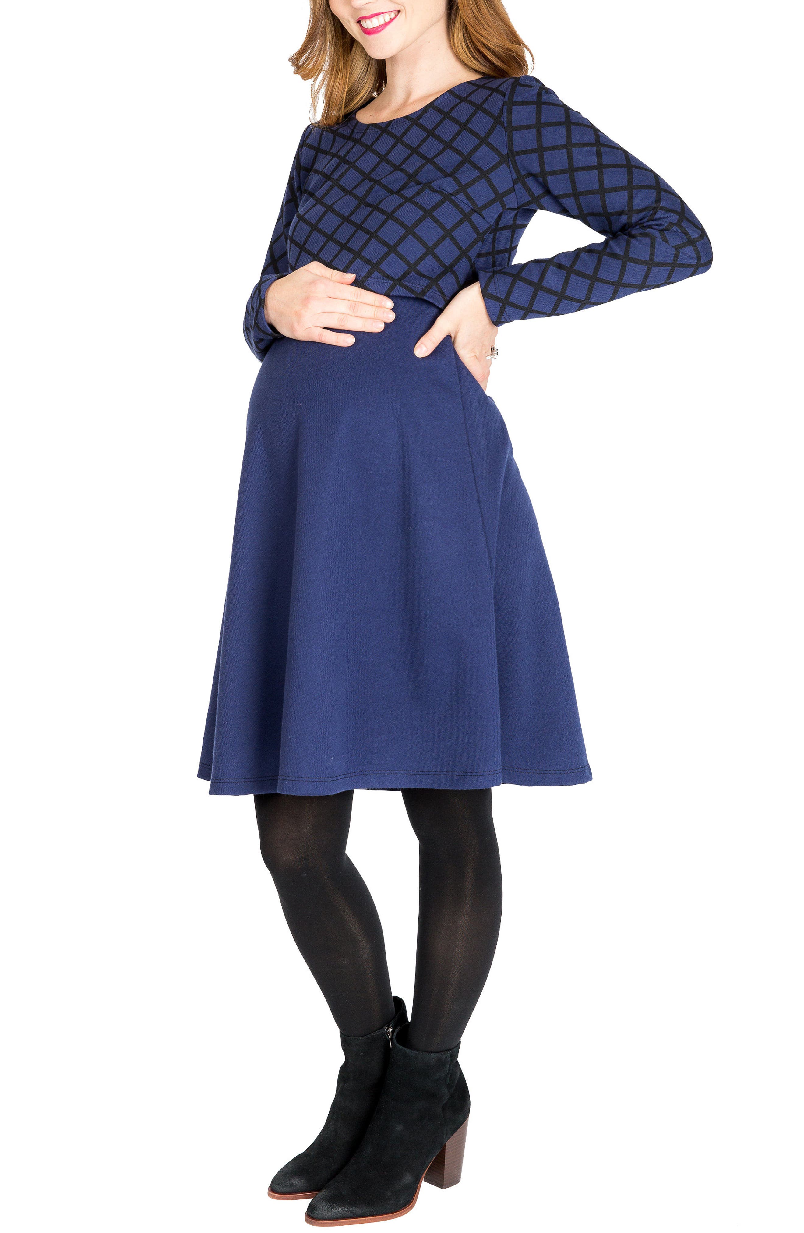 Nom Maternity Emma Print Overlay Maternity/nursing Dress, Blue