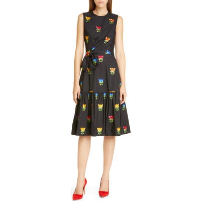 Carolina Herrera Bow Gathered Sleevless Silk Dress, Black