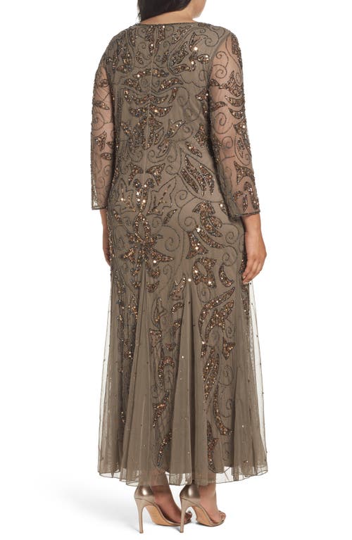 Shop Pisarro Nights Embellished Three Quarter Sleeve Gown In Mocha