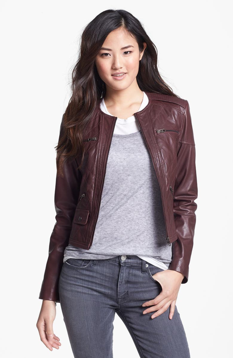 Quilted Collarless Leather Jacket