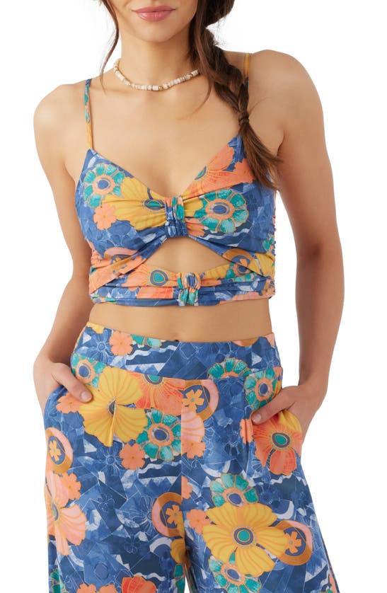 Shop O'neill Farrah Floral Cutout Crop Camisole In Blue/ Floral