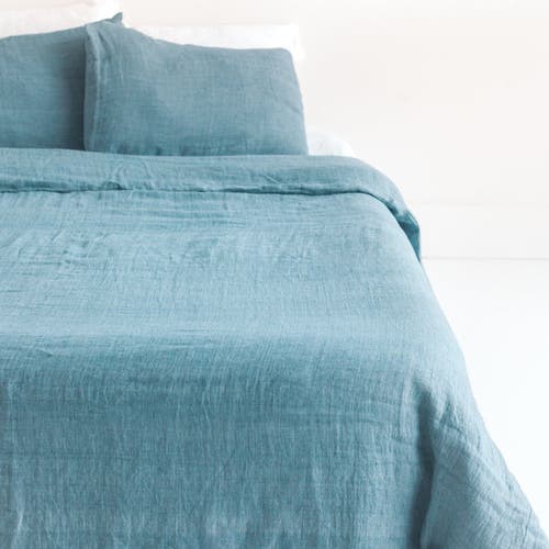 Creative Women Stone Washed Linen Duvet Cover Set In Denim Blue