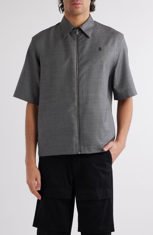 Shop Givenchy Wool Short Sleeve Zip-up Shirt In Black/white