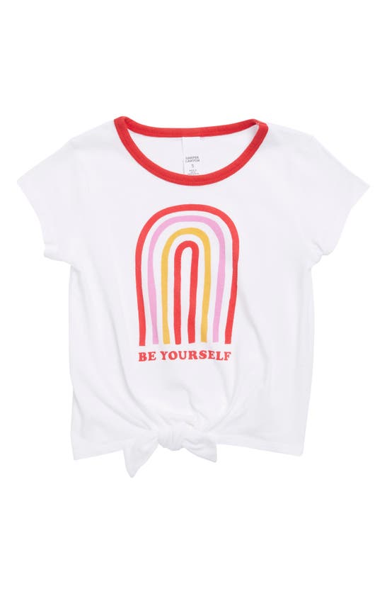 Harper Canyon Kids' Tie Front Graphic Tee In White Be Yourself Rainbow