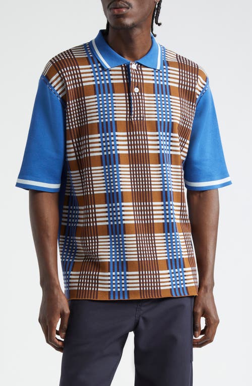 Marni Contrast Sleeve Plaid Cotton Polo Sweater Cigar at Nordstrom, Us