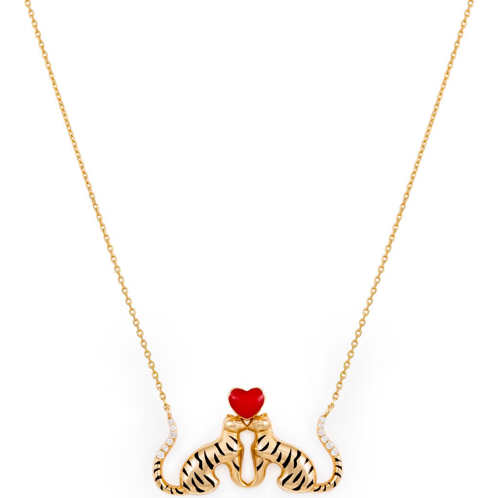 L'atelier Nawbar 18k Yellow Gold Tiger Of Love Diamond And Colored Enamel Necklace In Gold