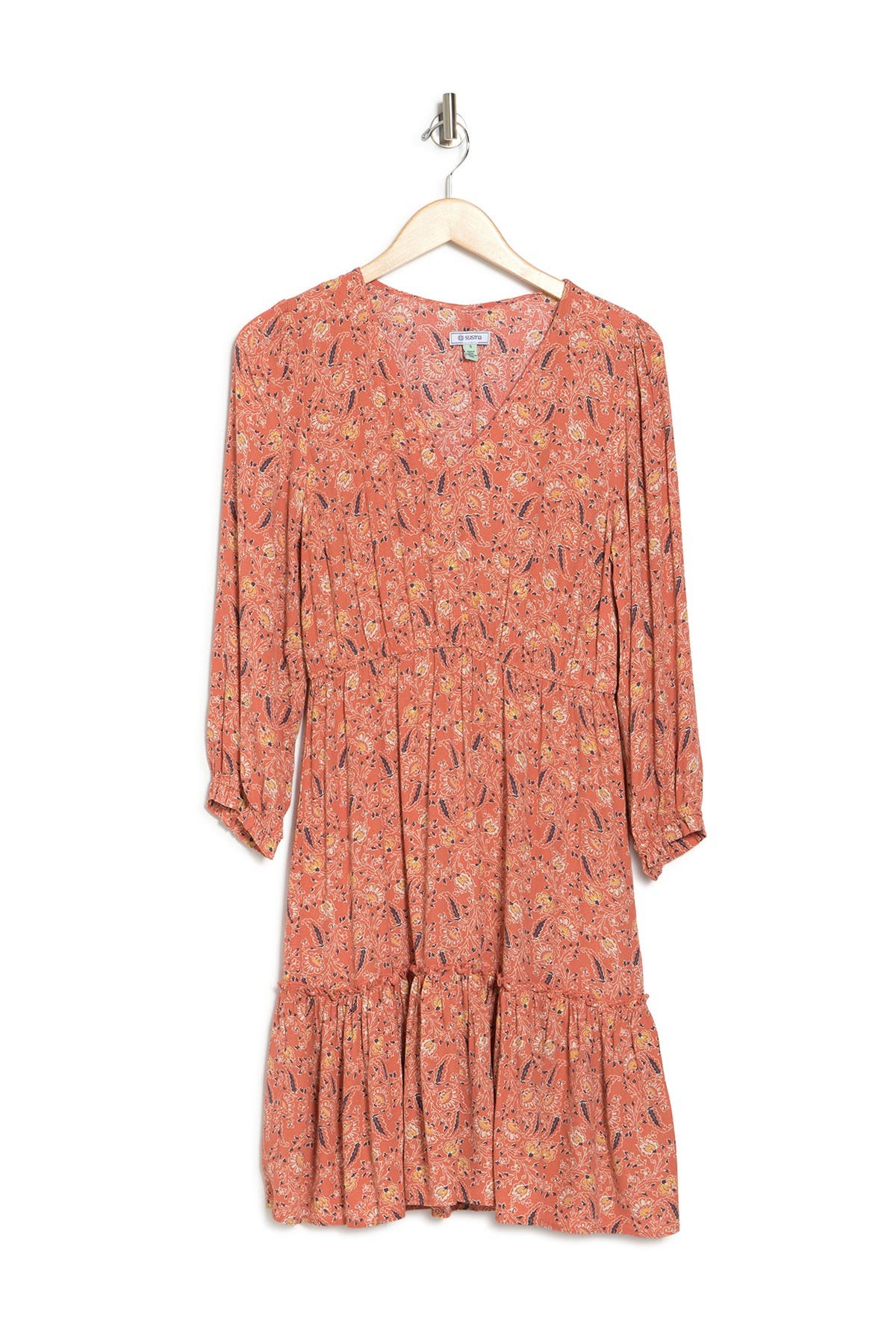 Susina Paisley Printed Tiered Boho Dress In Rust Spice Paisley