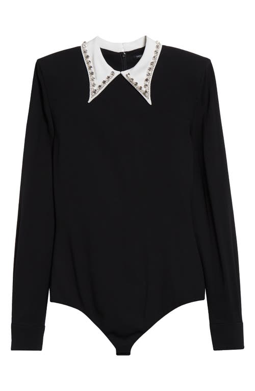 Shop Versace Embellished Collar Long Sleeve Bodysuit In Black