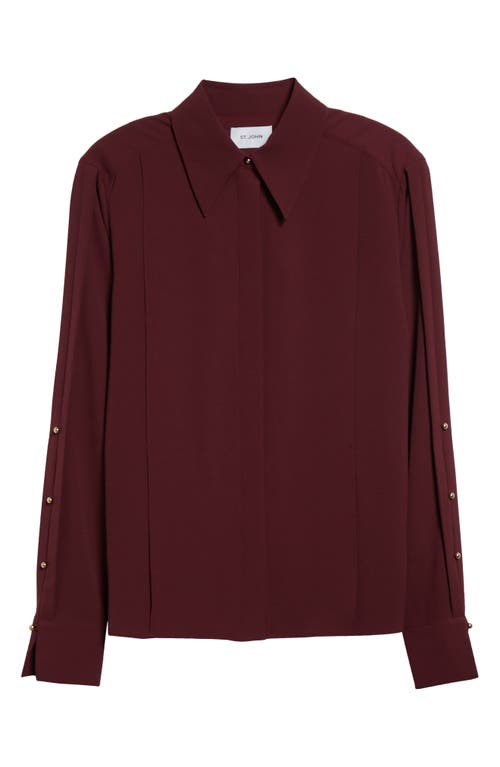 St John St. John Collection Fold Detail Stretch Crepe Button-up Shirt In Garnet