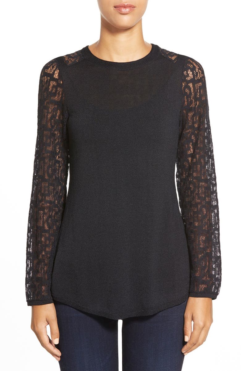 NIC+ZOE Silk Blend Knit & Lace Top | Nordstrom