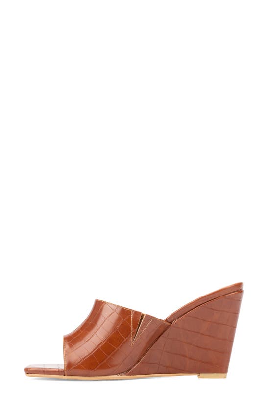 Fashion To Figure Raina Croc Embossed Wedge Sandal In Cognac
