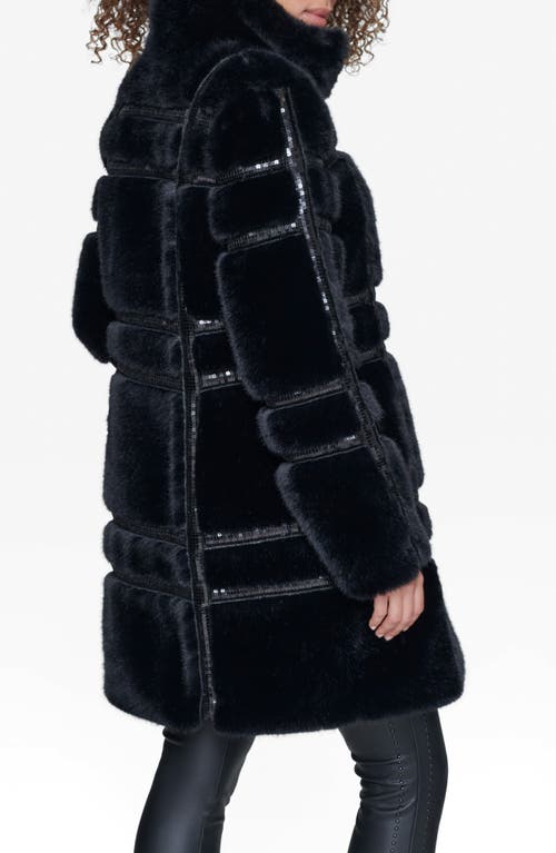 KARL LAGERFELD KARL LAGERFELD PARIS SEQUIN DETAIL FAUX FUR COAT 