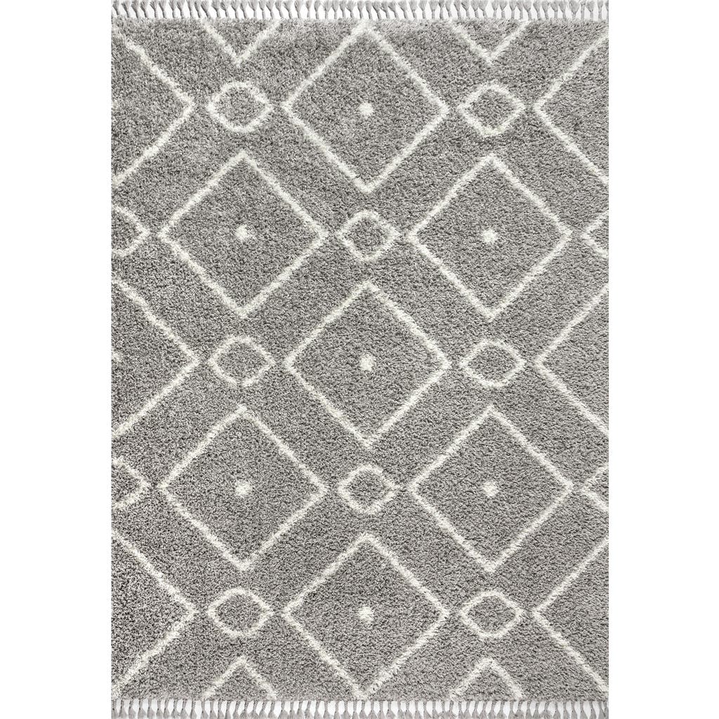 Jonathan Y Mercer Shag Plush Tassel Moroccan Diamond Denim Area Rug In Gray/cream