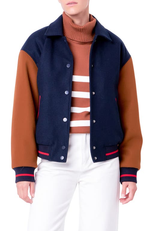 Shop English Factory Colorblock Bomber Jacket In Navy Multi