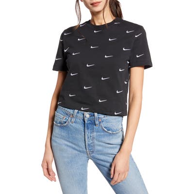 Nike Embroidered Swoosh Crop Tee, Black