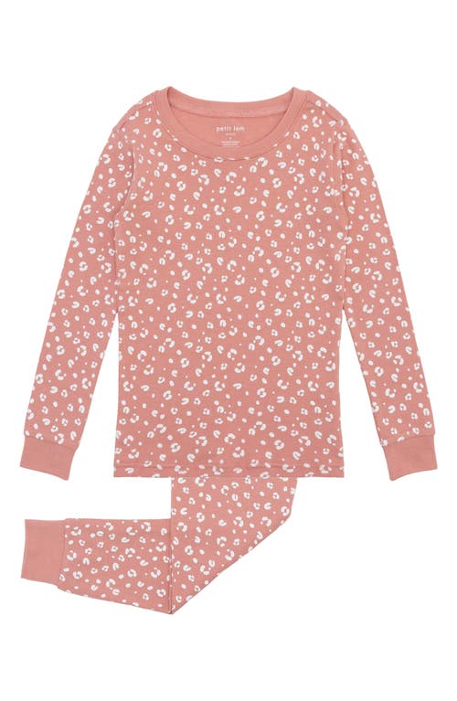 Petit Lem Kids' Animal Print Organic Cotton Fitted Two-piece Pajamas In Pink