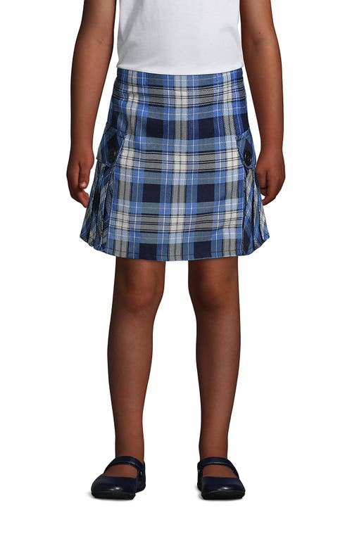 Lands' End Kids'  School Uniform Girls Slim Side Pleat Plaid Skort Above Knee In Clear Blue Plaid