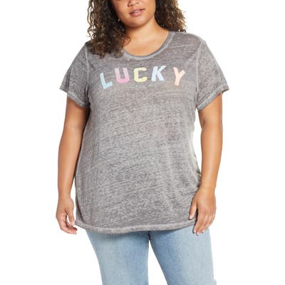 Plus Size Lucky Brand Lucky Rainbow Burnout Tee, Grey