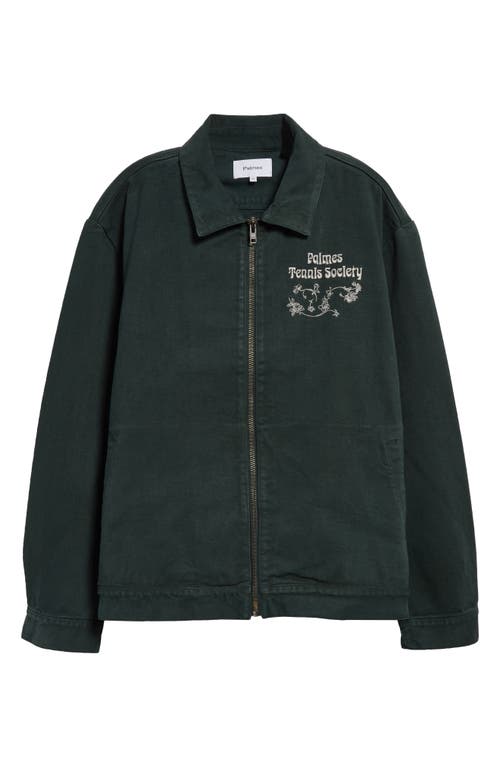 Shop Palmes Fifth Set Embroidered Organic Cotton Twill Zip Jacket In Bottle Green