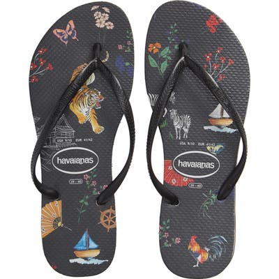 Havaianas Slim Wild Flip Flop, /36 BR - Black