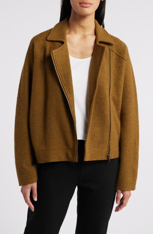 Shop Eileen Fisher Wool Motorcycle Jacket In Gold Leaf