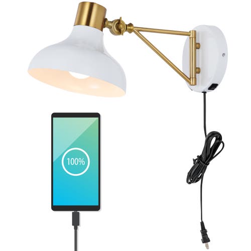 Jonathan Y Lynn Swing Arm 1-light Modern Midcentury Iron Usb Charging Port Led Sconce In White