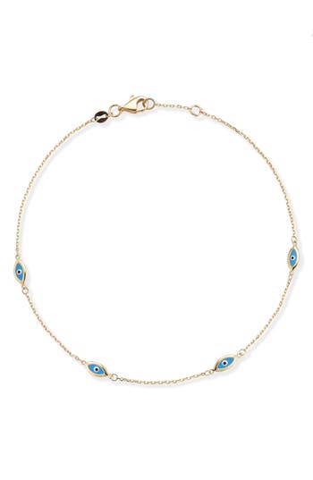 Ember Fine Jewelry 14k Gold Enamel Evil Eye Anklet In Gold