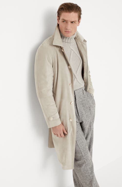 Shop Brunello Cucinelli Suede Overcoat In Stone Grey