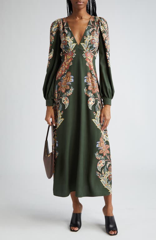 Shop Etro Placed Paisley Print Long Sleeve Dress In Green Floral