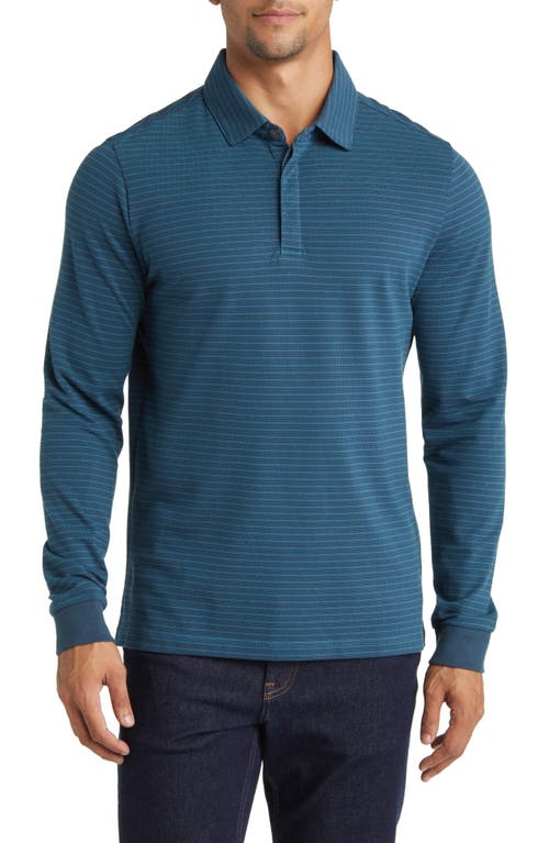 Robert Barakett Ogden Stripe Long Sleeve Polo Teal at Nordstrom,