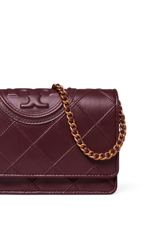 Shop Tory Burch Fleming Soft Leather Wallet On A Chain In Albarossa